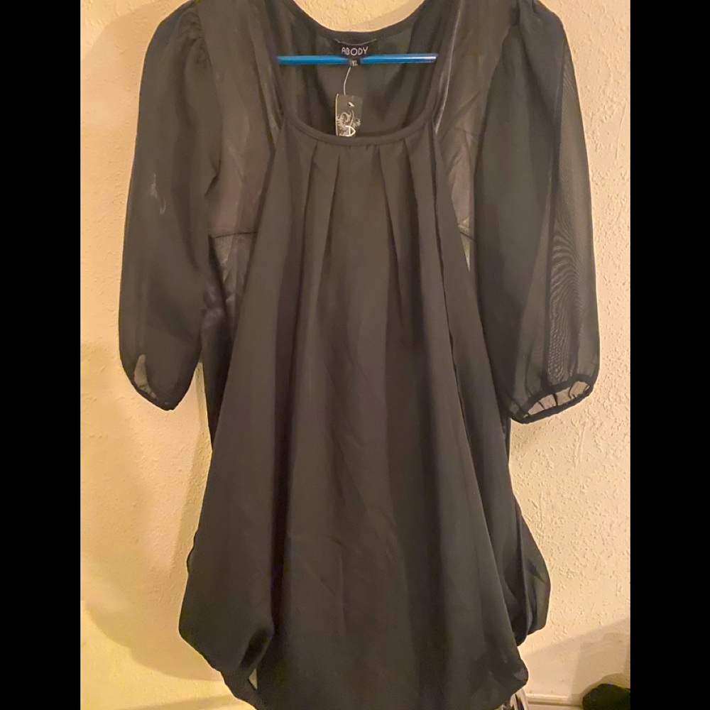 Xl black little black dress shier layers over satin black material